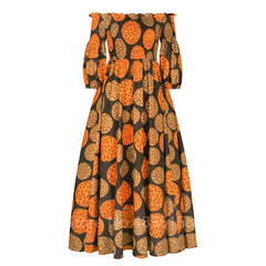 African National Print Party Dress Women Casual Sexy Slash - neck Lady Maxi Dress New Vintage Long - sleeved Loose Elegant Dresses - Free Delivery Worldwide only at Flexi Africa