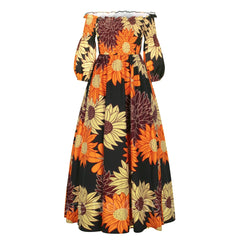 African National Print Party Dress Women Casual Sexy Slash - neck Lady Maxi Dress New Vintage Long - sleeved Loose Elegant Dresses - Free Delivery Worldwide only at Flexi Africa