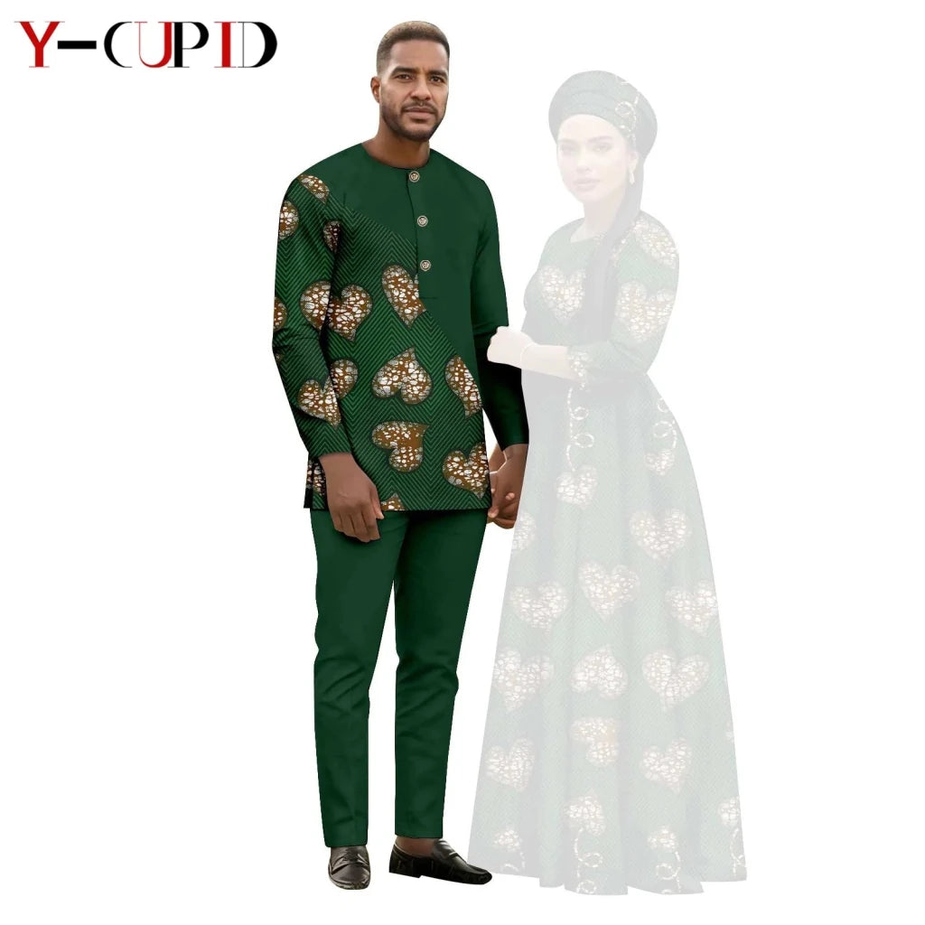 African Print Couple Outfit Set – Women’s Long Tutu Dress & Men’s Dashiki Suit Top and Pants - Free Delivery Worldwide only at Flexi Africa
