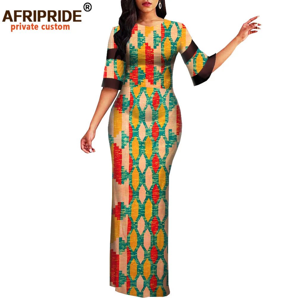 African Print Dashiki Bodycon Maxi Dress – Half Sleeve Ankara Party Wear - Free Delivery Worldwide only at Flexi Africa