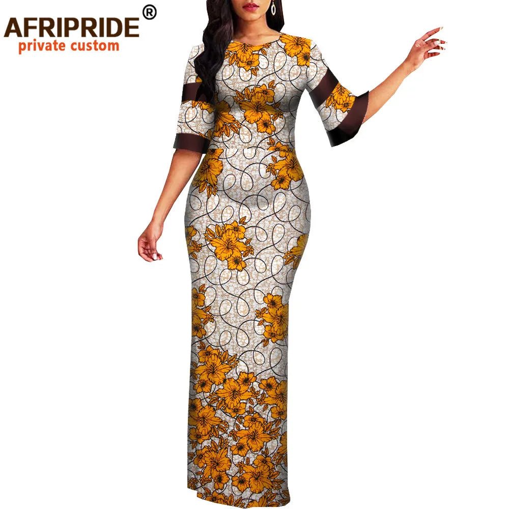 African Print Dashiki Bodycon Maxi Dress – Half Sleeve Ankara Party Wear - Free Delivery Worldwide only at Flexi Africa