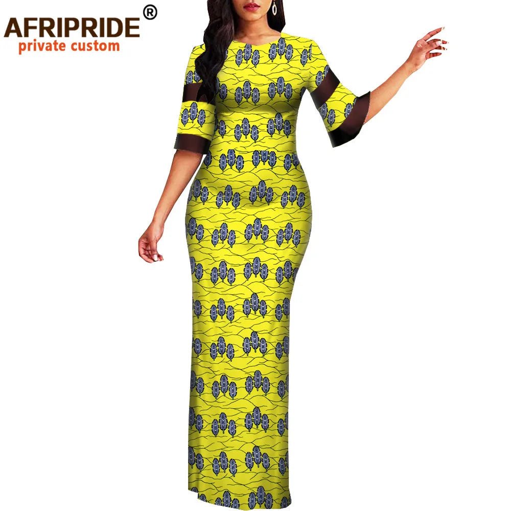 African Print Dashiki Bodycon Maxi Dress – Half Sleeve Ankara Party Wear - Free Delivery Worldwide only at Flexi Africa