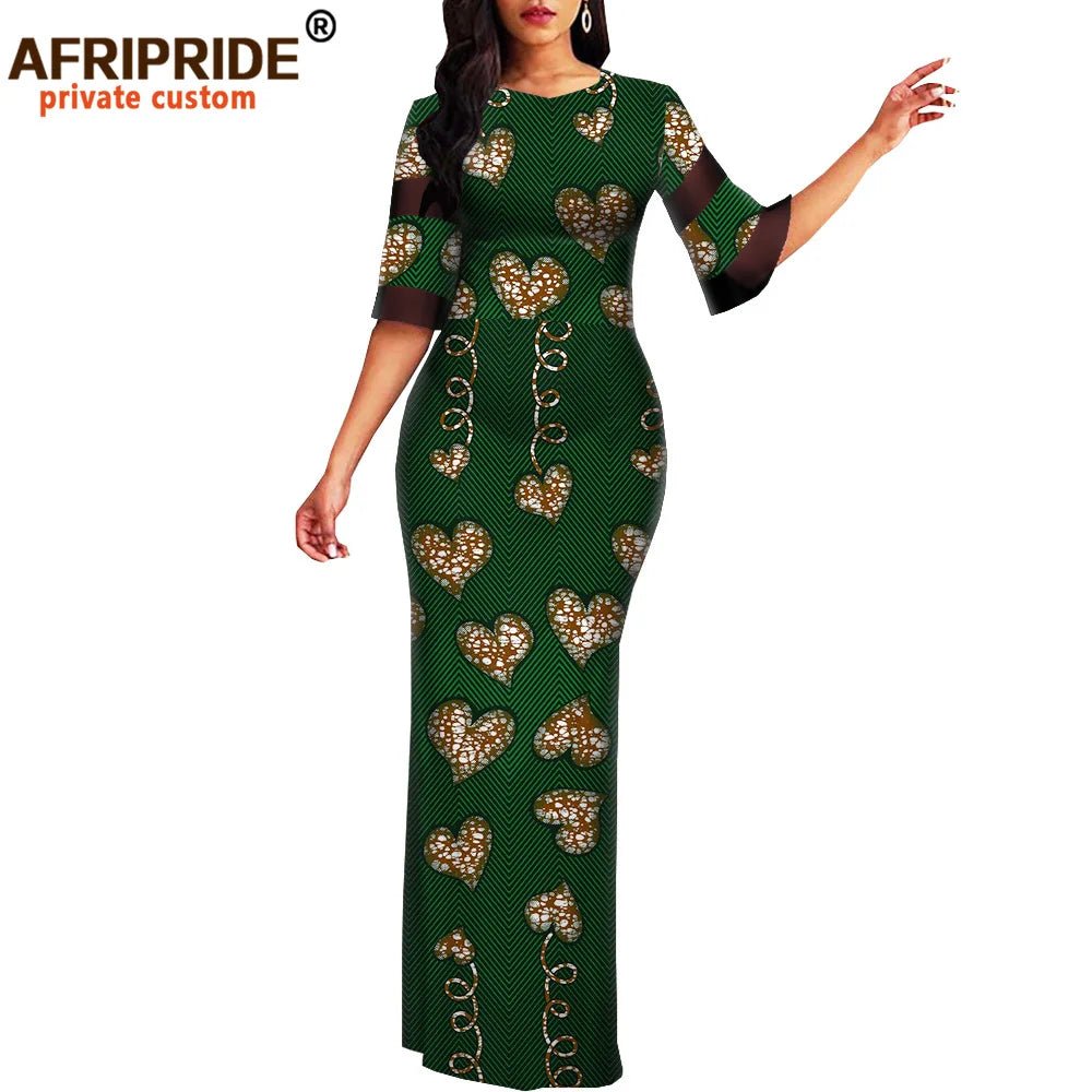 African Print Dashiki Bodycon Maxi Dress – Half Sleeve Ankara Party Wear - Free Delivery Worldwide only at Flexi Africa