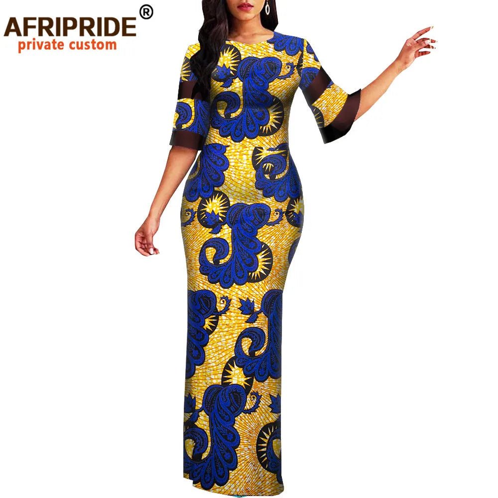 African Print Dashiki Bodycon Maxi Dress – Half Sleeve Ankara Party Wear - Free Delivery Worldwide only at Flexi Africa