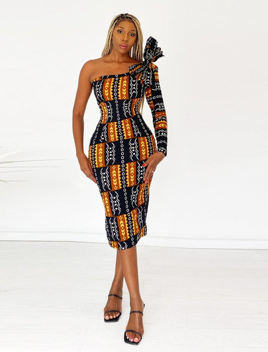 African Print Kimba Midi Dress - Free Delivery Worldwide only at Flexi Africa