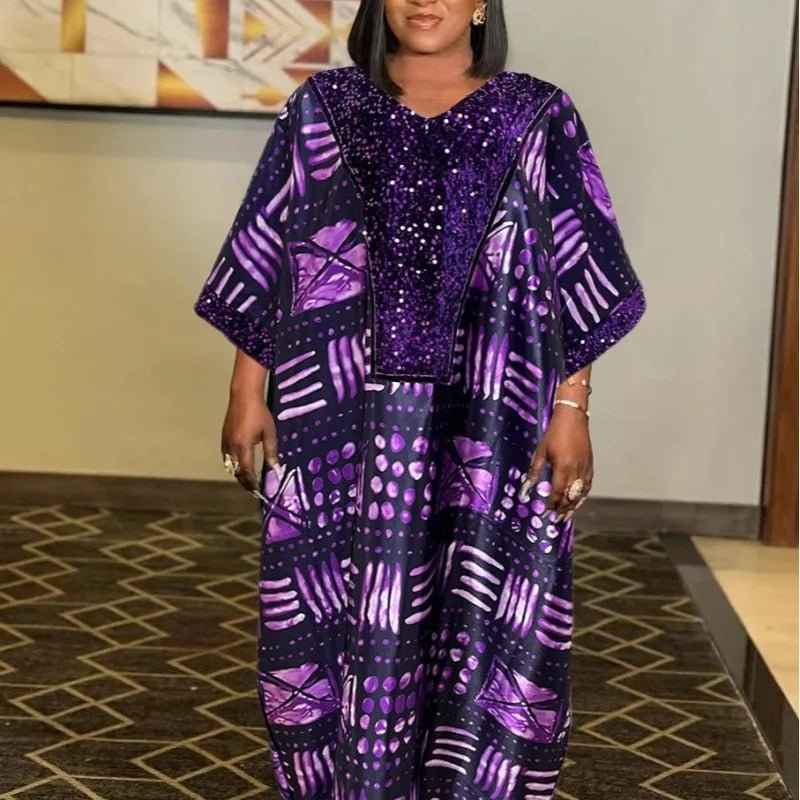 African Sequin Ankara Dress for Women – Traditional Chic Evening Gown - Free Delivery Worldwide only at Flexi Africa