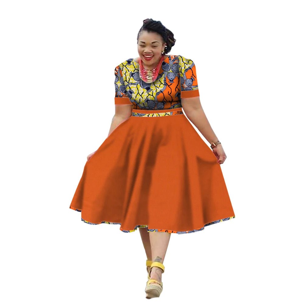 African Traditional Bazin Riche Dress for Women – Cotton Print Knee - Length Summer Wear - Free Delivery Worldwide only at Flexi Africa