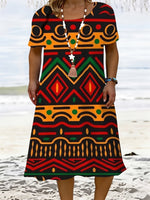 African Tribal Print T-Shirt Dress – Bold Geometric Beach Wear - Free Delivery Worldwide only at Flexi Africa