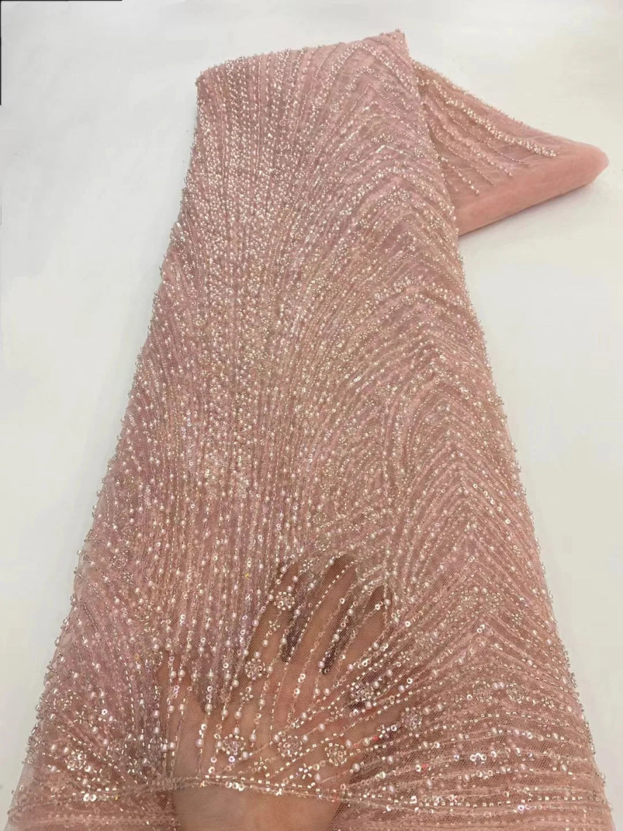 African Various Lace Fabric – Premium Handmade Beaded Embroidery for Elegant Dresses - Free Delivery Worldwide only at Flexi Africa