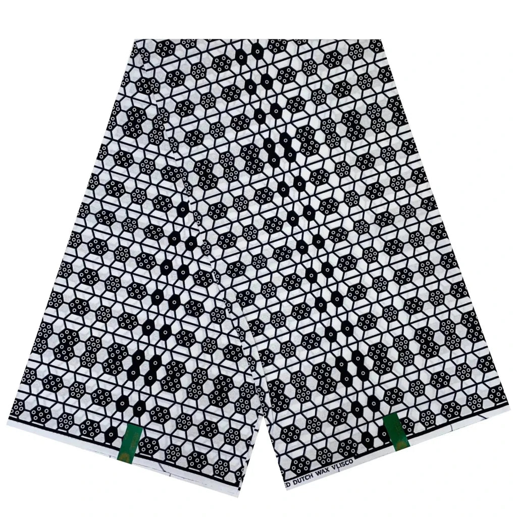 African Wax Fabric Black & White – 100% Cotton Wax Print Pagne, 6 Yards - Free Delivery Worldwide only at Flexi Africa