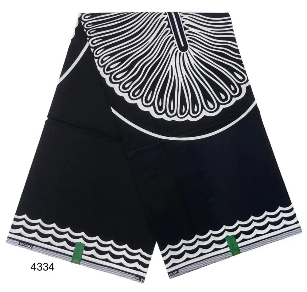 African Wax Fabric Black & White – 100% Cotton Wax Print Pagne, 6 Yards - Free Delivery Worldwide only at Flexi Africa