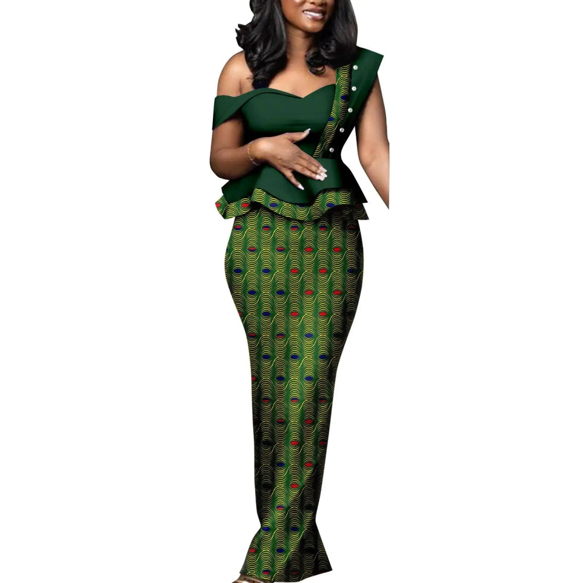 African Wedding Couple Set – Women’s Dashiki Print Dress & Men’s Kaftan Top and Pant Outfit - Free Delivery Worldwide only at Flexi Africa