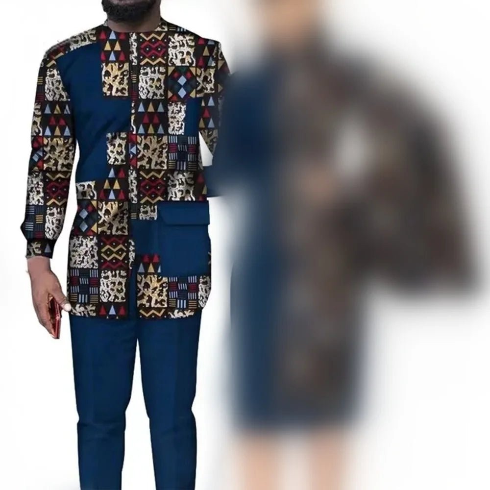 African Wedding Matching Outfit – Slim Women’s Dress and Men’s Patchwork Shirt with Pants - Free Delivery Worldwide only at Flexi Africa