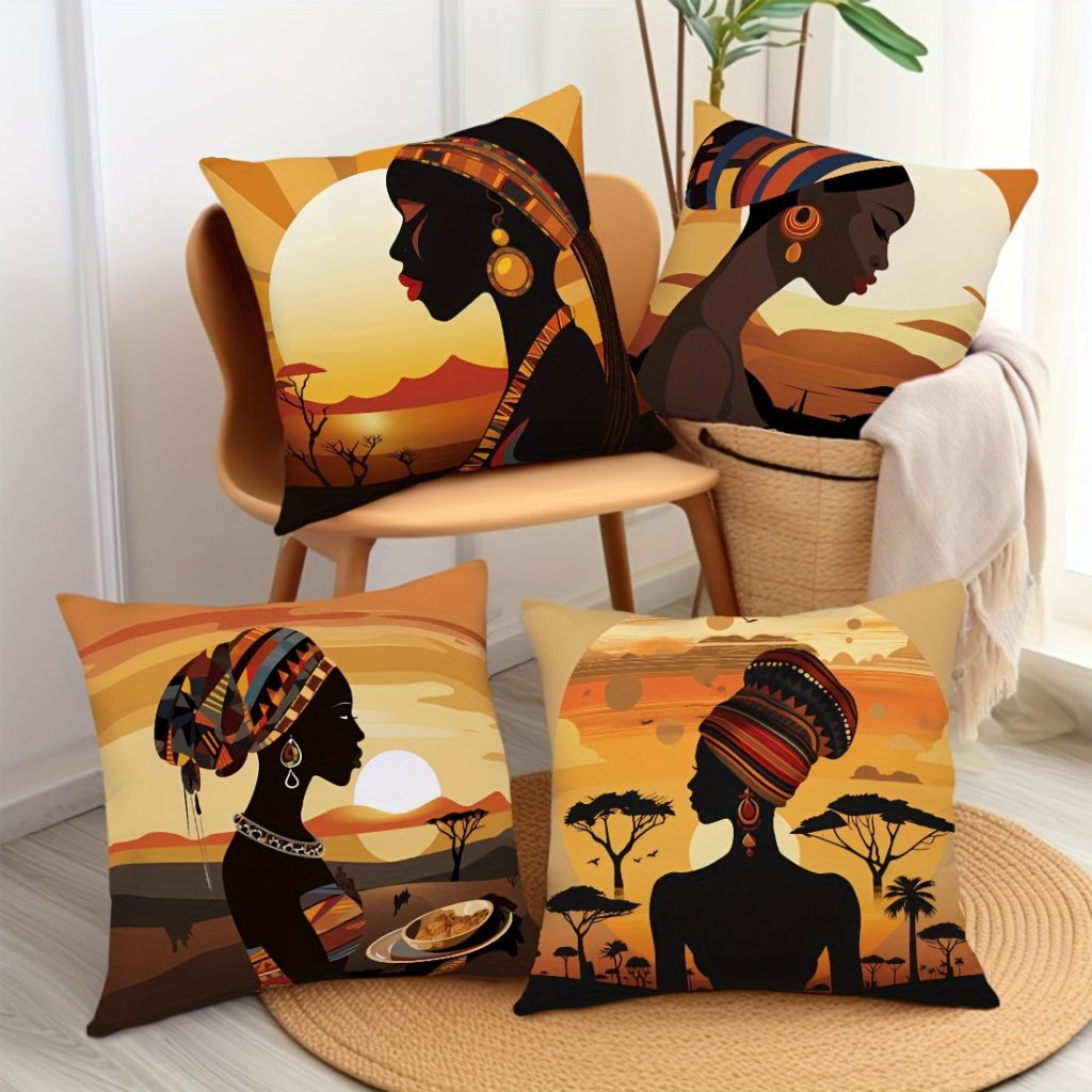 African Woman Decorative Throw Pillow Covers – Set of 4, 17.7" Square - Free Delivery Worldwide only at Flexi Africa