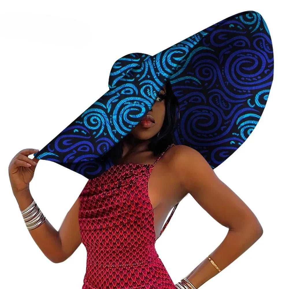 African Women Hat Summer Beach Hats Large Brim Sun Protection Fashion Ankara Cap Hat Customized Product - Free Delivery Worldwide only at Flexi Africa