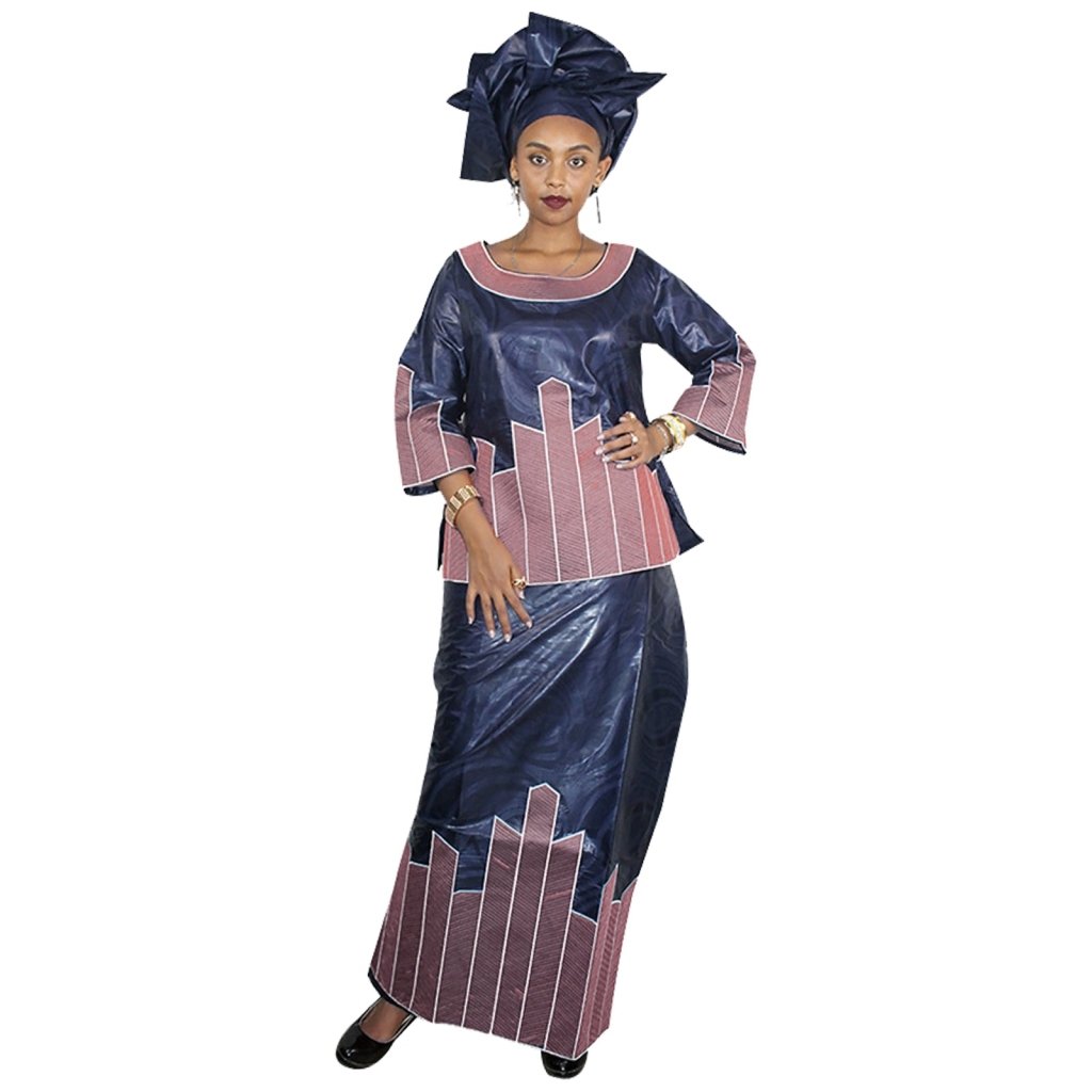 African Women’s 3PC Outfit – 3/4 Sleeve Top, Wrapper Skirt & Matching Scarf Set - Free Delivery Worldwide only at Flexi Africa