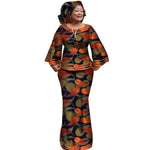 African Women’s Ankara Print 2PC Outfit – Long Sleeve Dashiki Top & Skirt Set with Matching Headwrap - Free Delivery Worldwide only at Flexi Africa