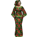 African Women’s Ankara Print 2PC Outfit – Long Sleeve Dashiki Top & Skirt Set with Matching Headwrap - Free Delivery Worldwide only at Flexi Africa