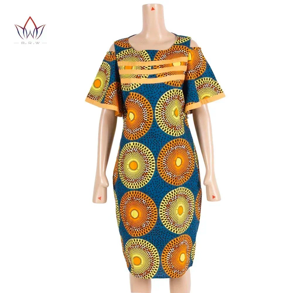 African Women’s Cotton Wax Print Dress – Dashiki Short Sleeve O - Neck Pencil Dress - Free Delivery Worldwide only at Flexi Africa