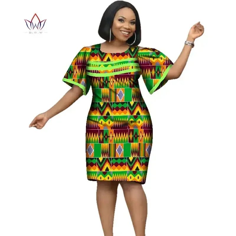 African Women’s Cotton Wax Print Dress – Dashiki Short Sleeve O - Neck Pencil Dress - Free Delivery Worldwide only at Flexi Africa