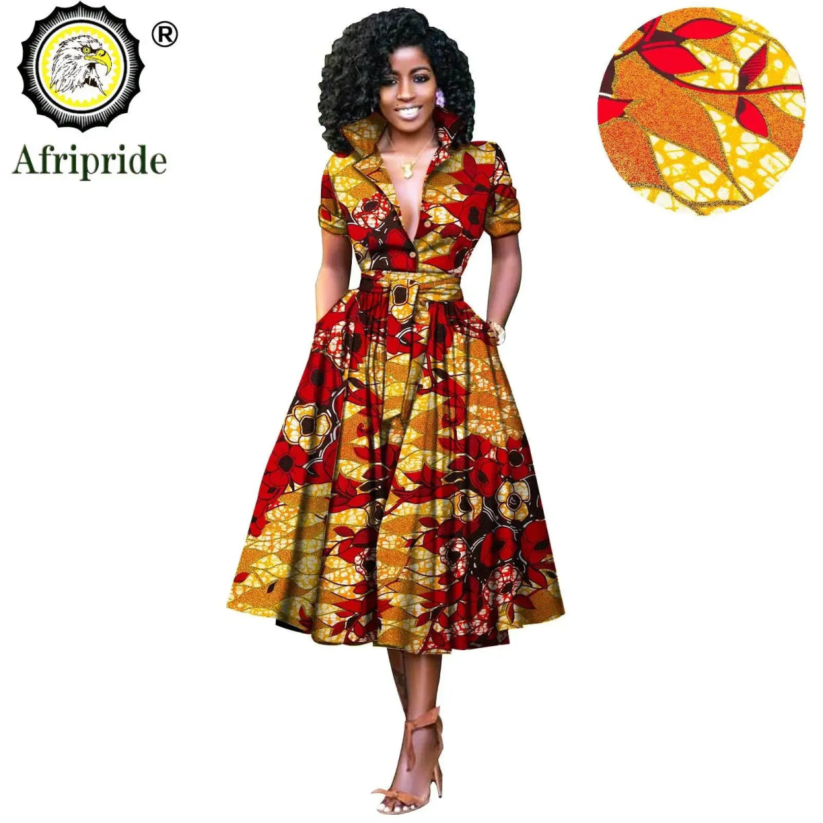 African Women’s Dress – Elegant V - Neck Short Sleeve High - Waist Formal Dress - Free Delivery Worldwide only at Flexi Africa