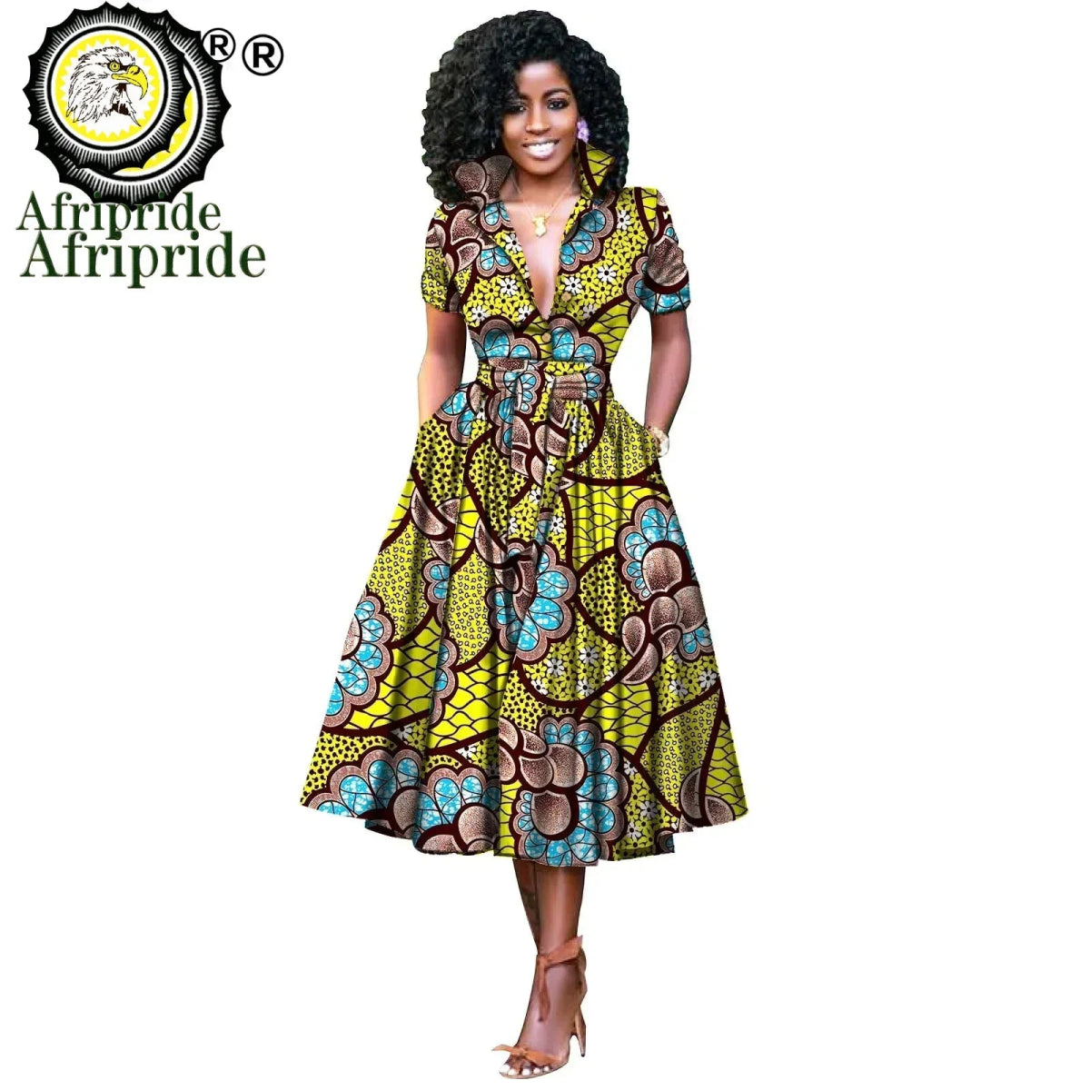 African Women’s Dress – Elegant V - Neck Short Sleeve High - Waist Formal Dress - Free Delivery Worldwide only at Flexi Africa