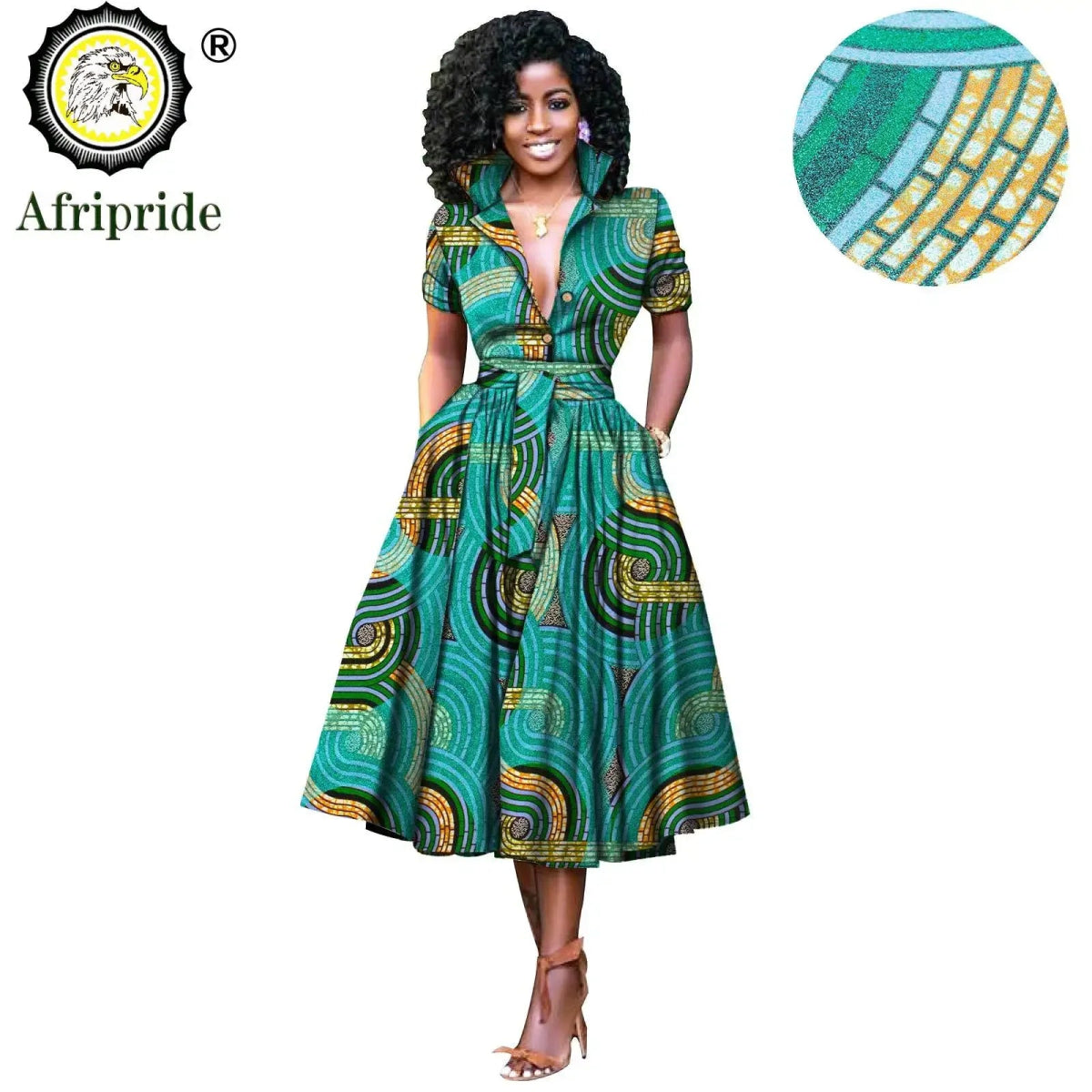 African Women’s Dress – Elegant V - Neck Short Sleeve High - Waist Formal Dress - Free Delivery Worldwide only at Flexi Africa
