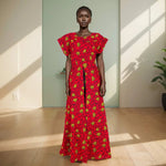 African Women's Long Trench Coat – Short Sleeve Bazin Riche Overcoat - Free Delivery Worldwide only at Flexi Africa