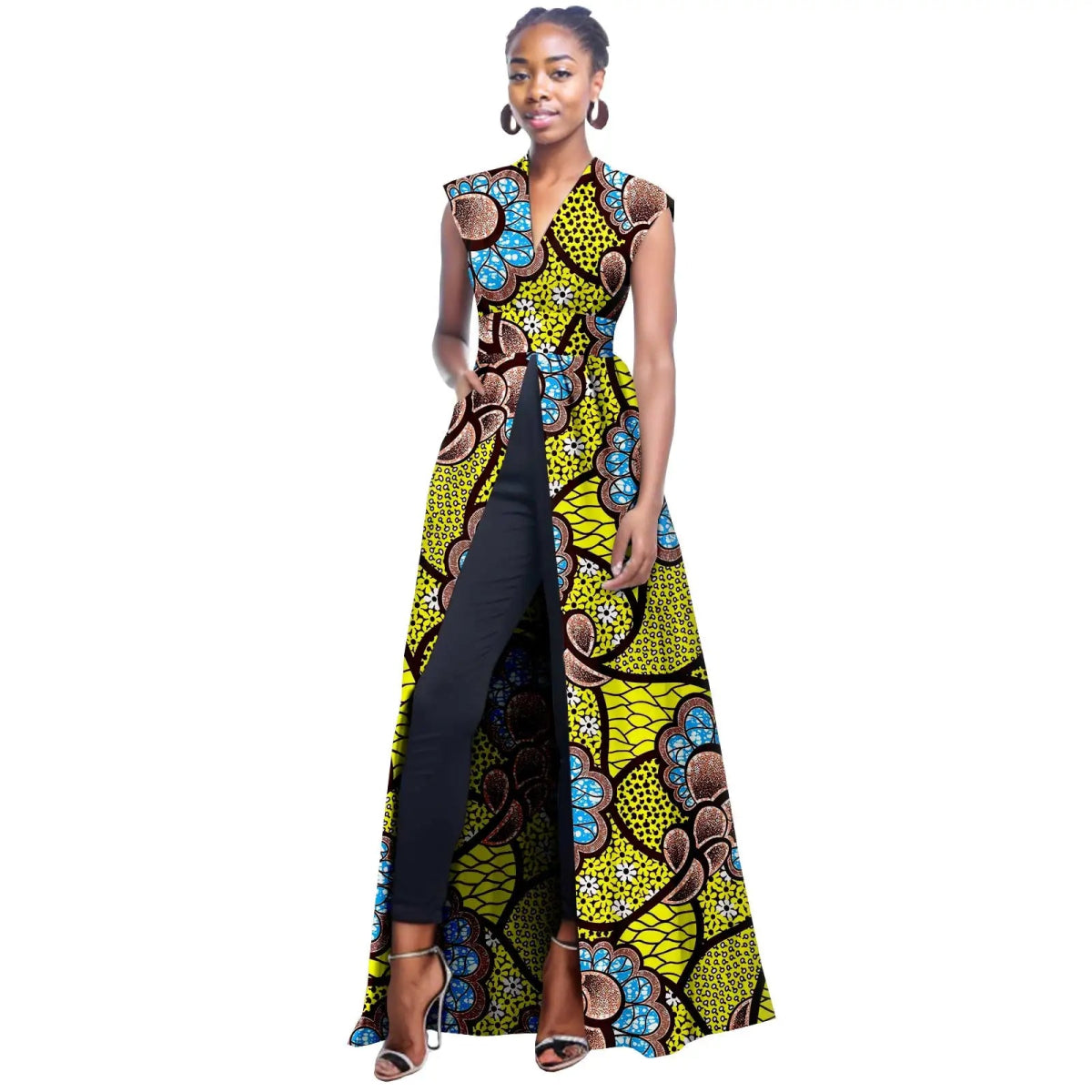 African Women's Sleeveless V - Neck Dress – Bold, Sexy, and Stylish - Free Delivery Worldwide only at Flexi Africa