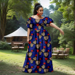 African Women’s Strapless Dress with Bubble Sleeves & Matching Earrings - Free Delivery Worldwide only at Flexi Africa