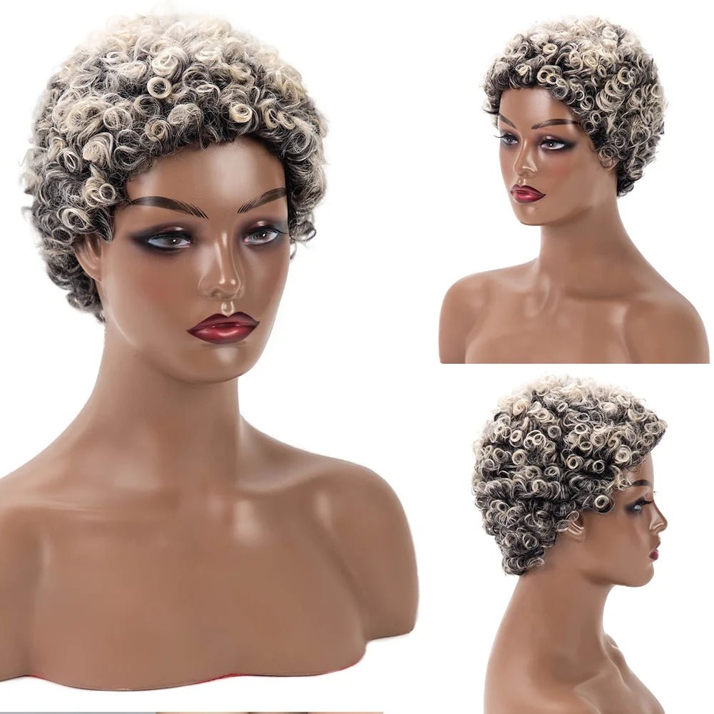 Amir Short Grey Afro Kinky Curly Wig Women Synthetic Hair Wigs With Natural Short Bob Wigs - Free Delivery Worldwide only at Flexi Africa