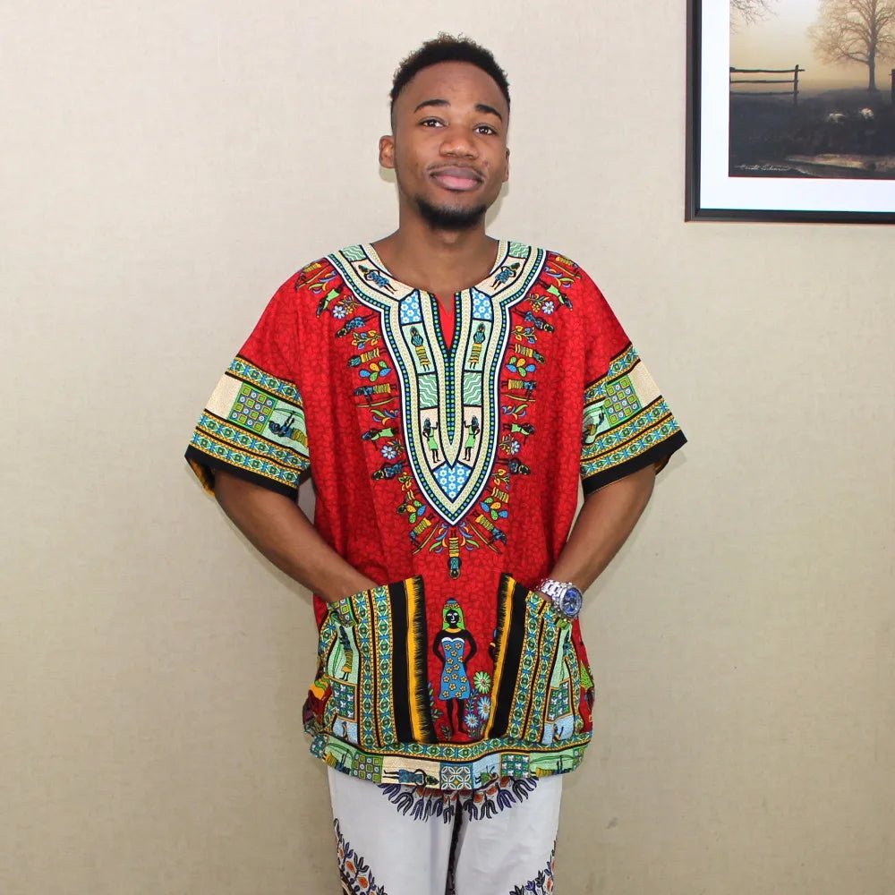 Authentic African Dashiki T-shirt: Traditional Print in 100% Cotton - Flexi Africa - Flexi Africa offers Free Delivery Worldwide - Vibrant African traditional clothing showcasing bold prints and intricate designs