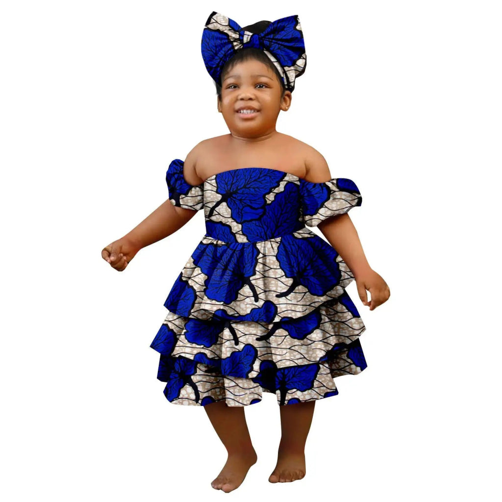 Bazin Riche African Ankara Party Dress for Girls – Multilayer Ruffle Design - Free Delivery Worldwide only at Flexi Africa