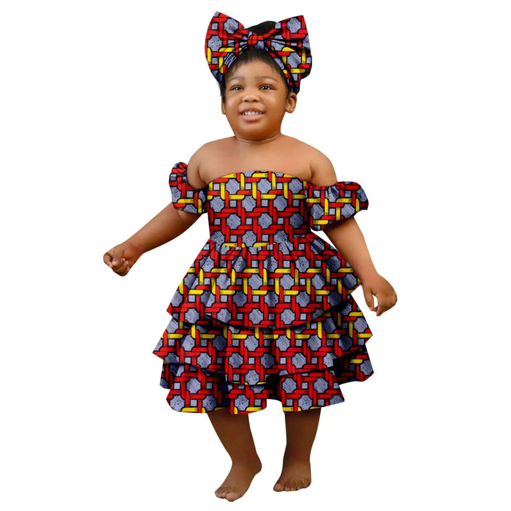 Bazin Riche African Ankara Party Dress for Girls – Multilayer Ruffle Design - Free Delivery Worldwide only at Flexi Africa