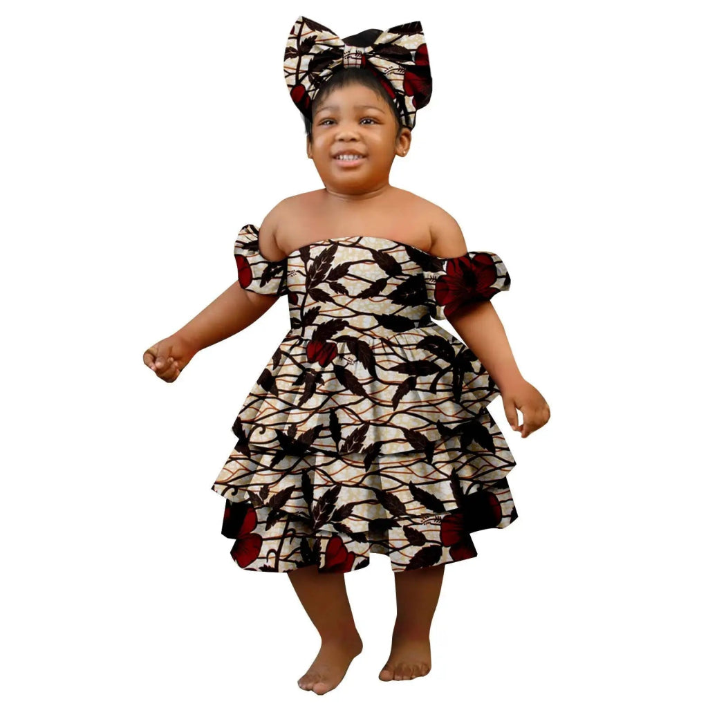 Bazin Riche African Ankara Party Dress for Girls – Multilayer Ruffle Design - Free Delivery Worldwide only at Flexi Africa