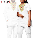 Bazin Riche Couple Outfit – Women’s Jacquard Top & Pants Set with Matching Men’s Kaftan Party Wear - Free Delivery Worldwide only at Flexi Africa