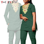 Bazin Riche Couple Outfit – Women’s Jacquard Top & Pants Set with Matching Men’s Kaftan Party Wear - Free Delivery Worldwide only at Flexi Africa