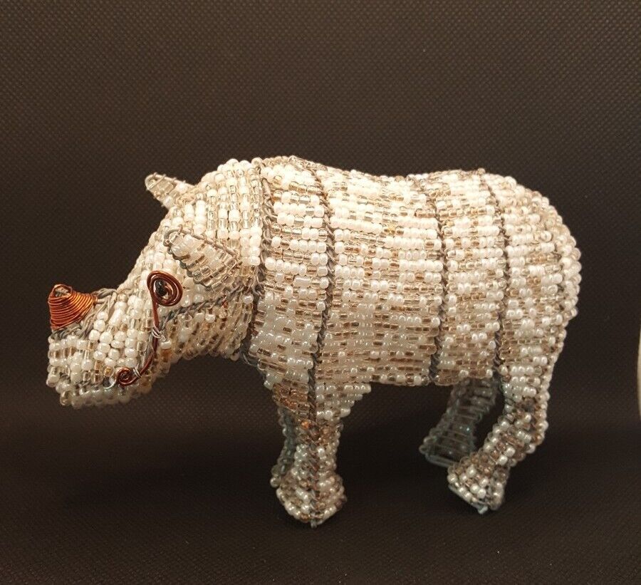 Beaded Rhino Figurine Copper Wire & Beaded Hand Made African Rhino - Flexi Africa - Flexi Africa offers Free Delivery Worldwide - Vibrant African traditional clothing showcasing bold prints and intricate designs