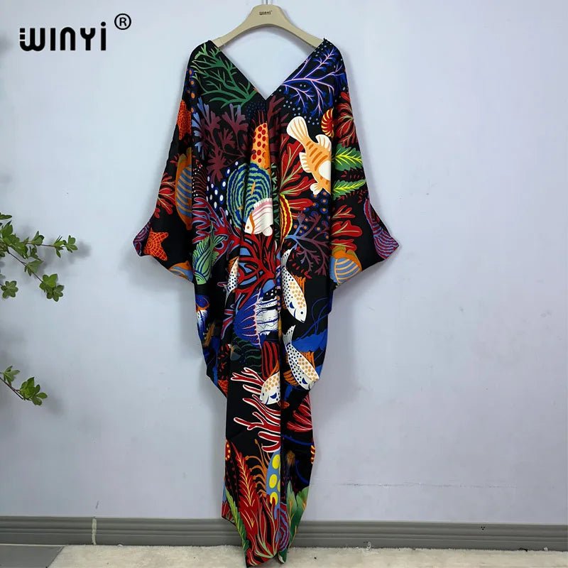 Bohemian Print Maxi Kaftan: Stylish Summer Abaya Dress for Women - Free Delivery Worldwide only at Flexi Africa