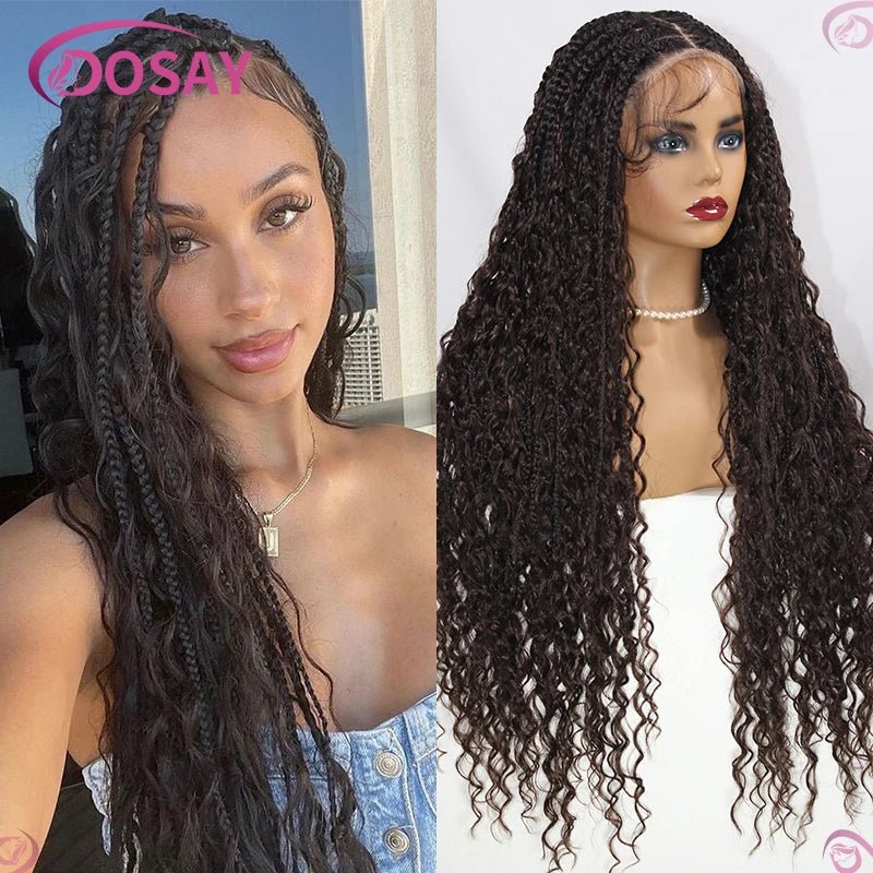 Boho Wig Braid African Synthetic Curly Wigs Full Lace Front Braided Wigs For Black Women Knotless Box Braids Lace Wigs - Free Delivery Worldwide only at Flexi Africa