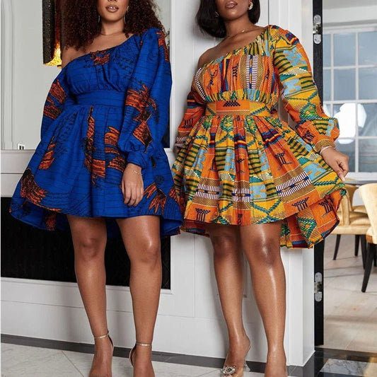 Bold and Beautiful African Print Off - Shoulder Mini Dress - Free Delivery Worldwide only at Flexi Africa