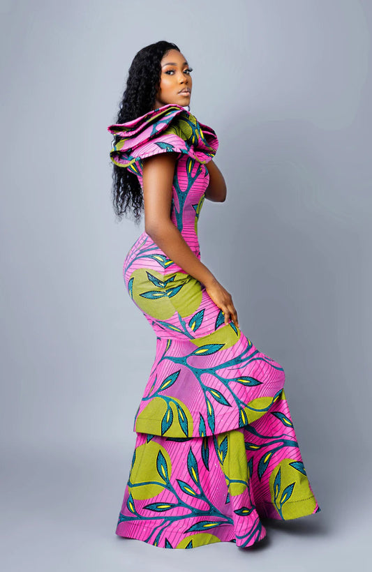 Box of 10 African Print Habiti Evening Dresses | Wholesale Ankara Clothing - Free Delivery Worldwide only at Flexi Africa