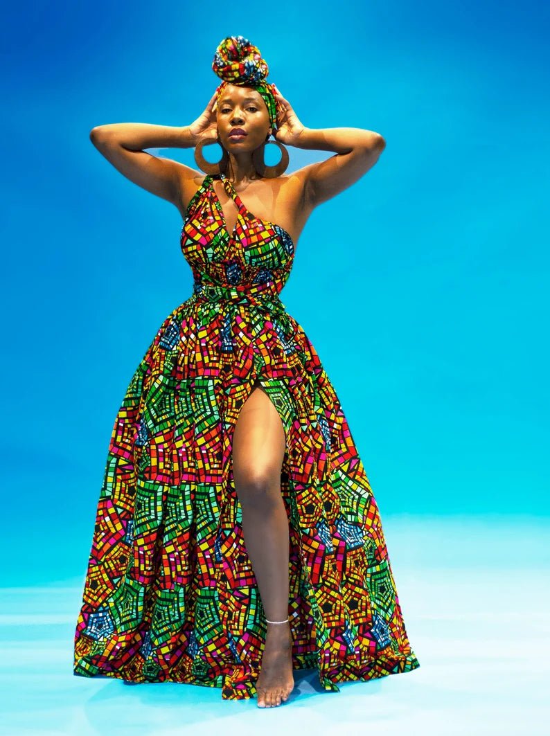 10x Belle Rainbow African Print Infinity Dresses Wholesale