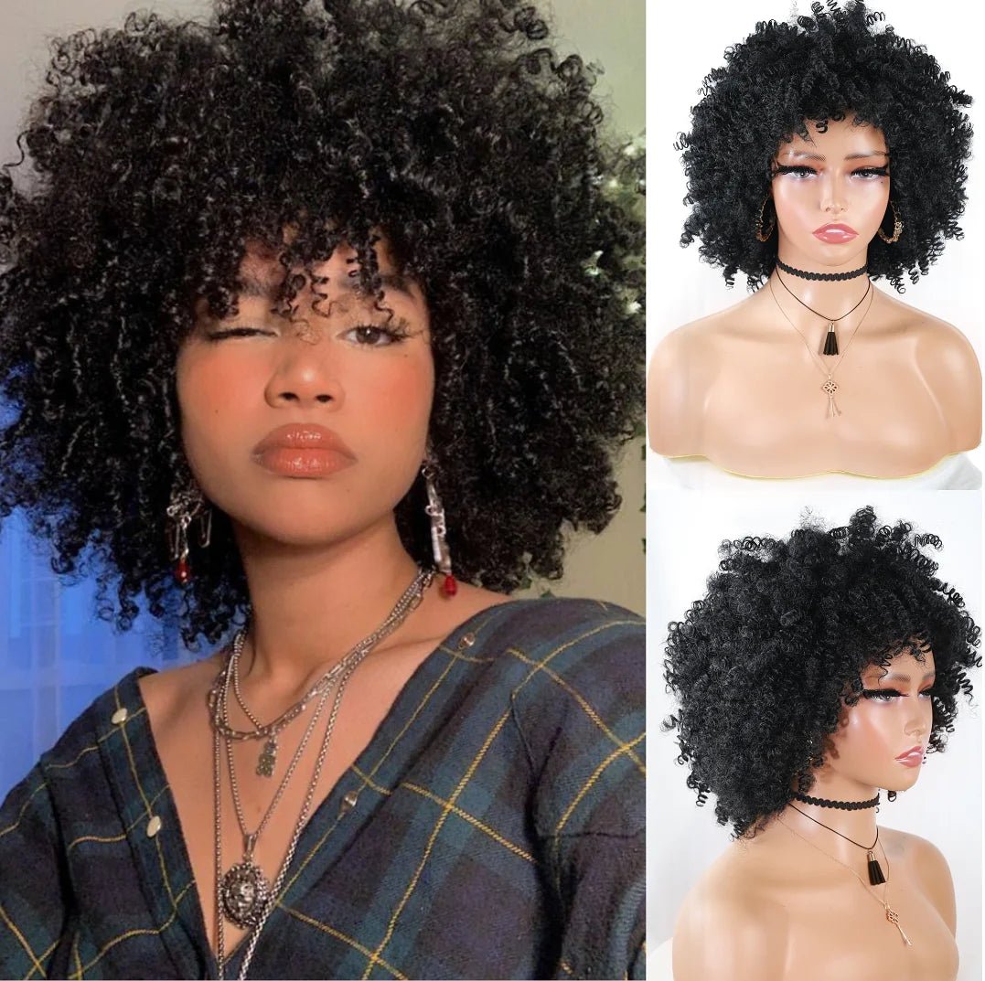 Chic Afro Kinky Curly Ombre Wig: Synthetic, Glueless, Ideal for Black Women - Flexi Africa Free Delivery www.flexiafrica.com