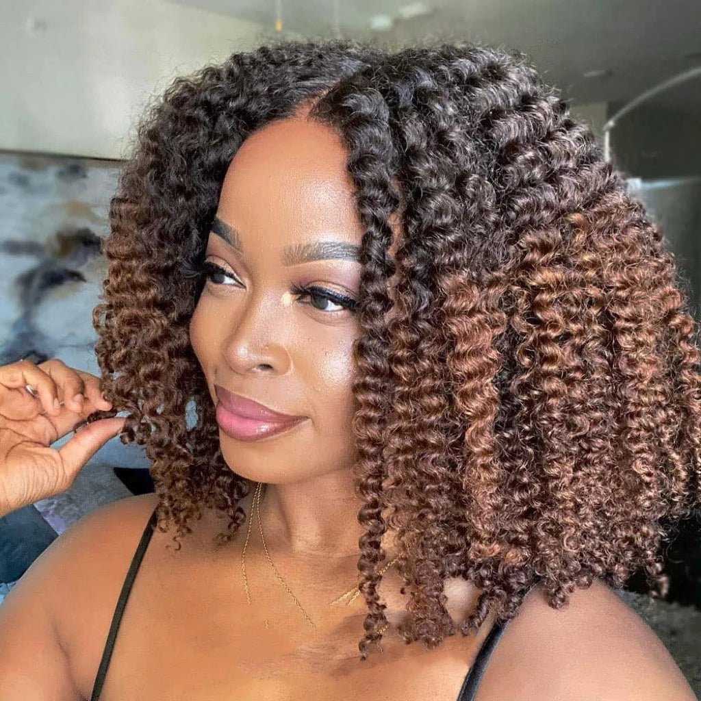 Chic Afro Kinky Curly Ombre Wig: Synthetic, Glueless, Ideal for Black Women - Flexi Africa - Flexi Africa offers Free Delivery Worldwide - Vibrant African traditional clothing showcasing bold prints and intricate designs