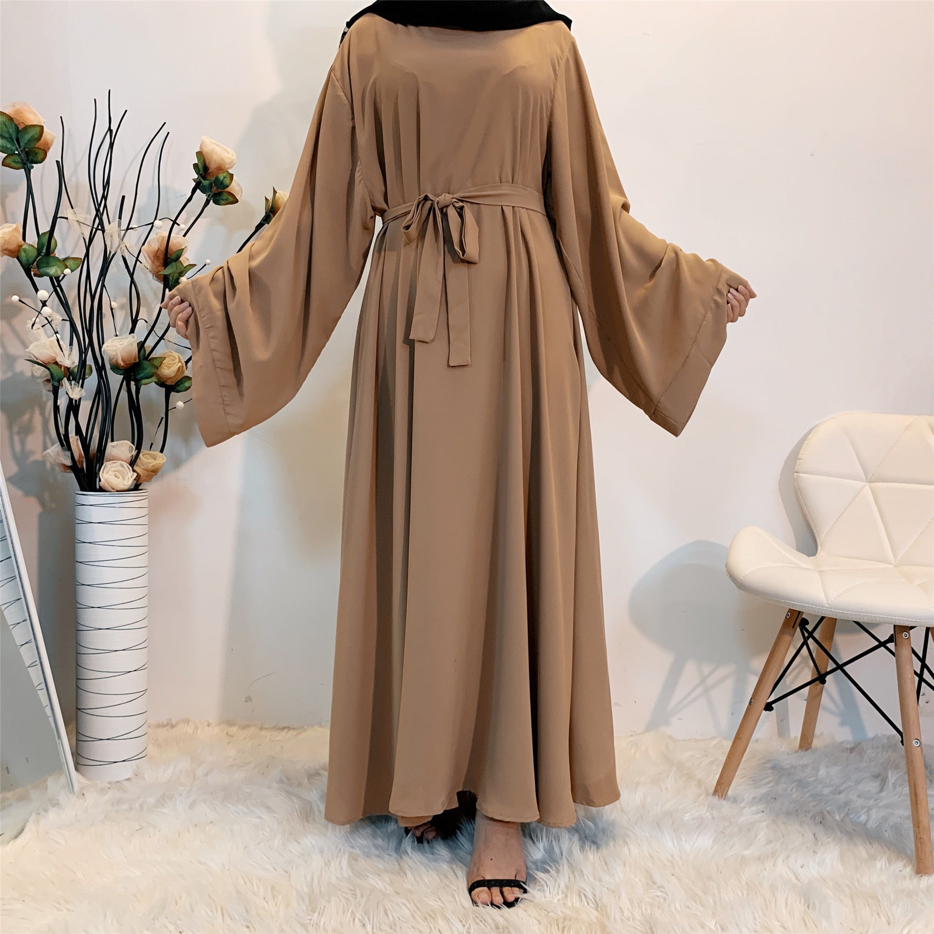 Chic and Modest: Muslim Fashion Hijab Dubai Abaya Long Dresses with Sashes for Women - Flexi Africa - Flexi Africa offers Free Delivery Worldwide - Vibrant African traditional clothing showcasing bold prints and intricate designs