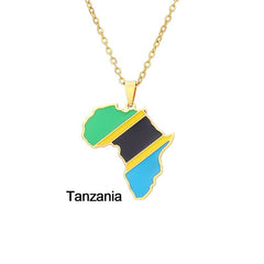 Continent Chic: African Map Geometric Pendant Necklace in Stainless Steel - Flexi Africa - Free Delivery Worldwide