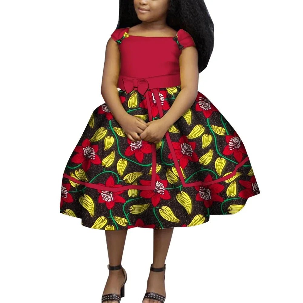 Cute Ankara Girls Dress – Bazin Riche African Print Bow Tie Party Outfit for Kids - Free Delivery Worldwide only at Flexi Africa