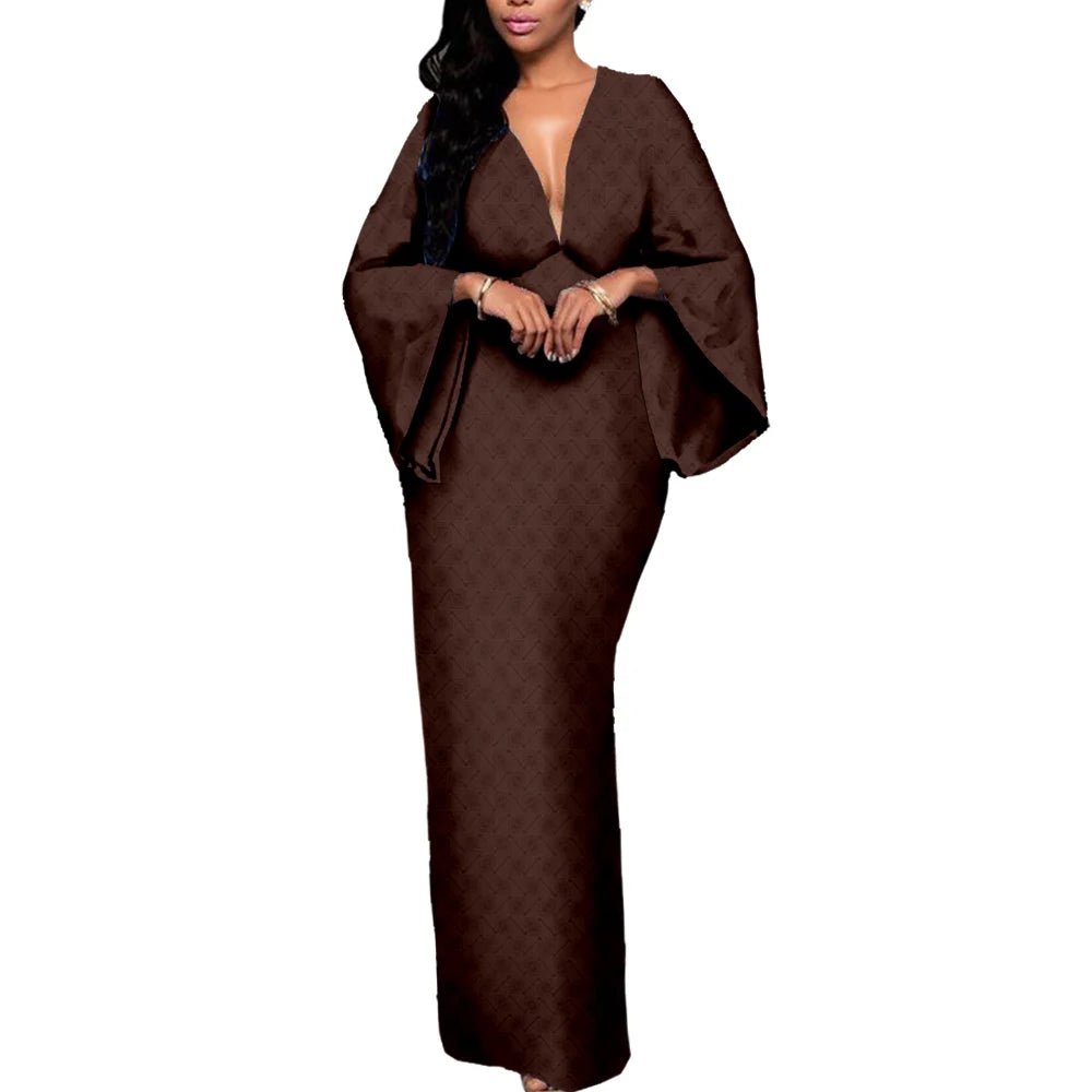 Dashiki African Couple Clothing – Sexy V - Neck Women’s Prom Dress with Matching Men’s Shirt & Pants Set - Free Delivery Worldwide only at Flexi Africa