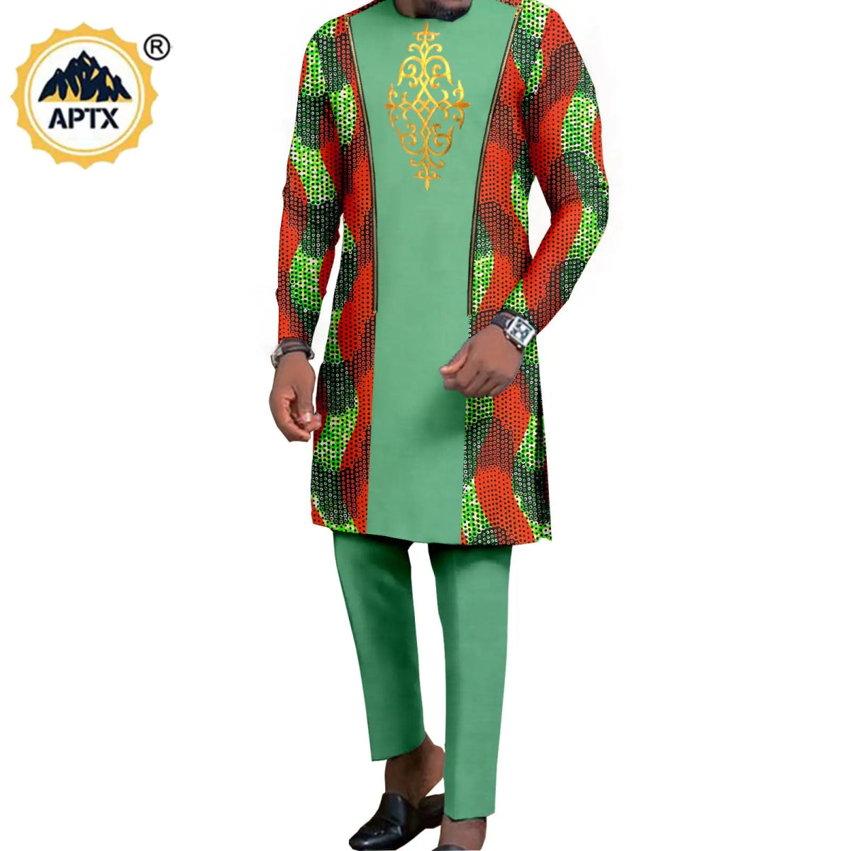 Dashiki African Couple Wedding Set – Women’s Mermaid Dress & Matching Men’s Bazin Riche Shirt and Pants - Free Delivery Worldwide only at Flexi Africa